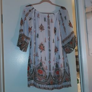 Paterned, white, off shoulder dress